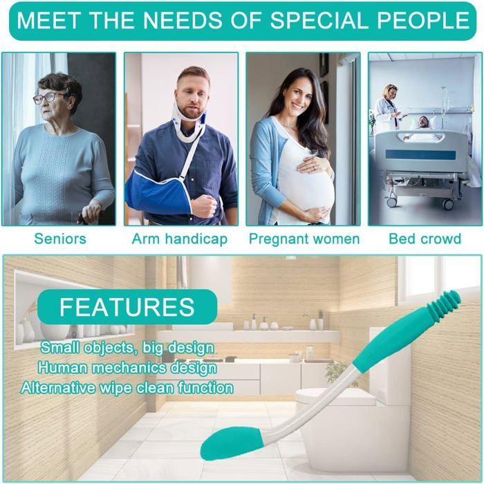 Essuie Fesse Aide aux Toilettes Pinces pour Papier Toilette,38cm Aides à La Toilette Outils Personnes pour âgées et Femme Enceinte