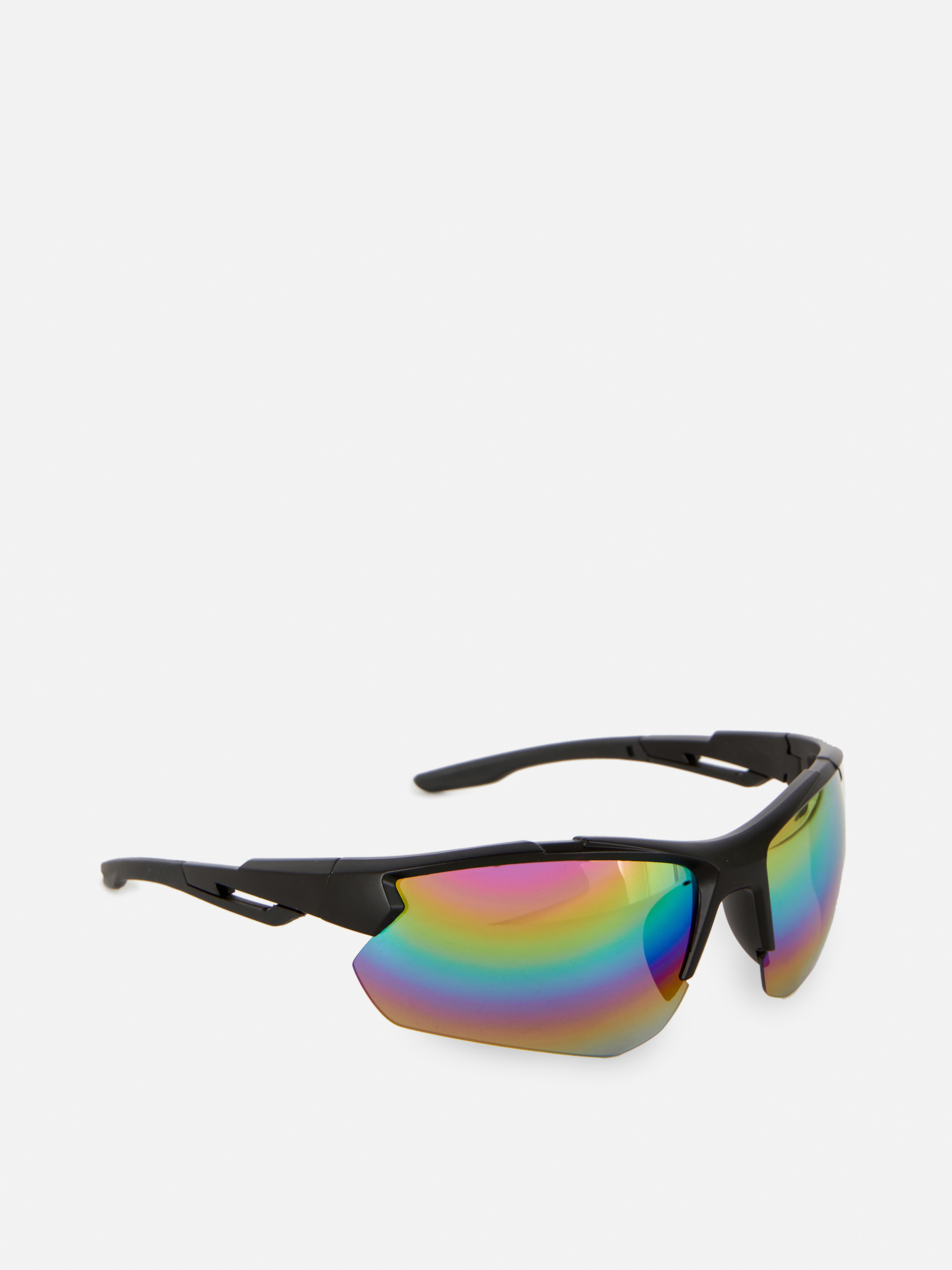 Ochelari de soare sport Ochelari de soare sport cu ramă neagră și lentile curcubeu oglindite