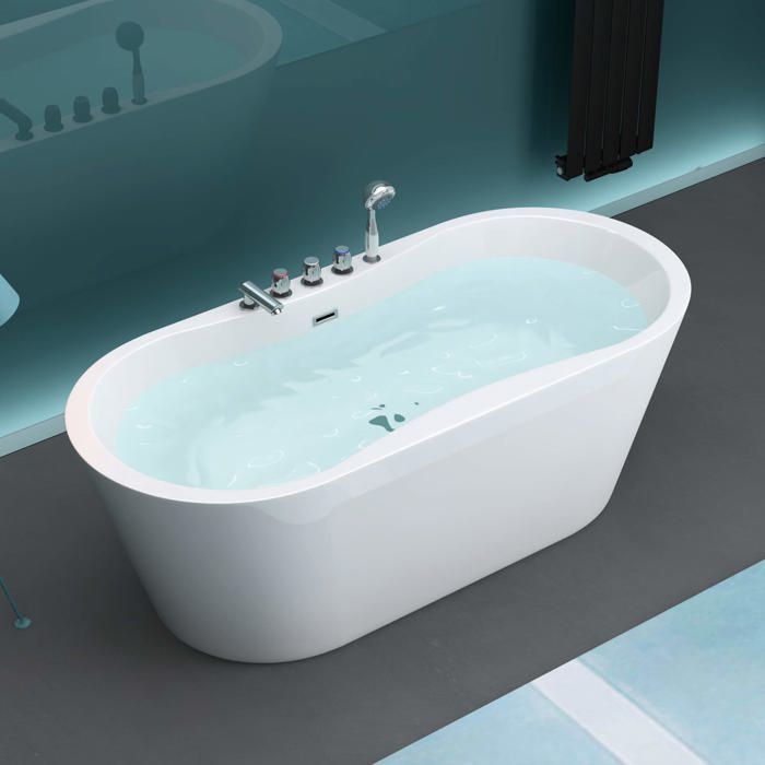Bañera ovalada exenta de acrílico blanco de 180x80x63cm - MAI & MAI - V602MA - Grifo y rebosadero incluidos