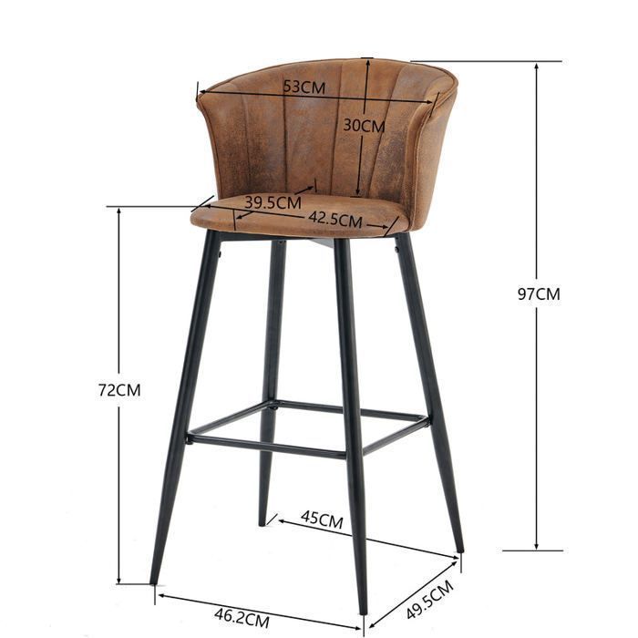 COSY FURNITURE Set van 2 industriële barkrukken met suède armleuningen en rugleuning, zwarte metalen poten - DONCIC BAR