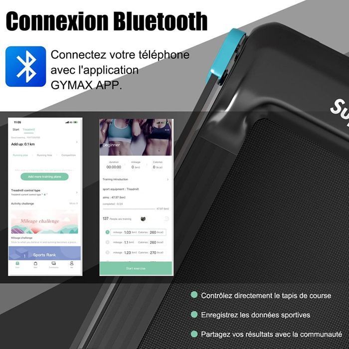 Cinta de correr plegable COSTWAY con control por aplicación, 0,96-12 km/h, Bluetooth, 12 programas, pantalla LED y soporte para dispositivos, azul marino.