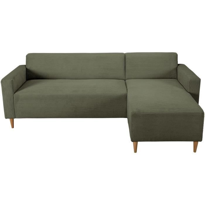 Sofá esquinero fijo reversible - 4 plazas - BOB - Pana color caqui - 197 x 138 x 65 cm