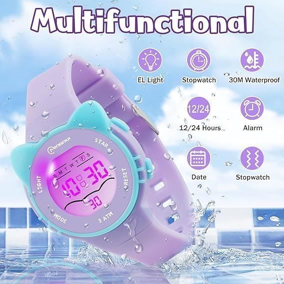 Kinderuhr – Marke – Cartoon-Design – Silikonarmband – Wasserdicht bis 30 m – Digital
