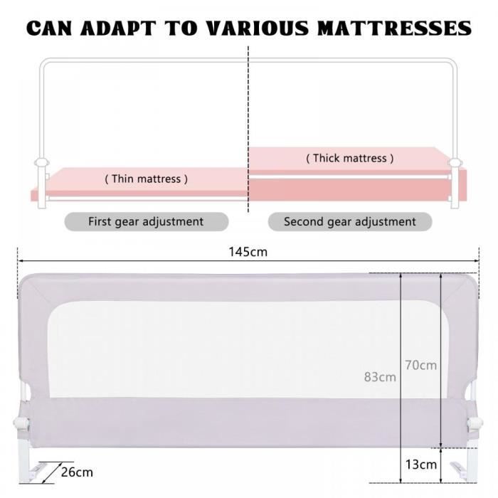 XUANYU Sponda di protezione per letto, monopezzo, per neonati/bambini, 150 cm, regolabile, barriera di protezione anticaduta, barriera di sicurezza, grigia