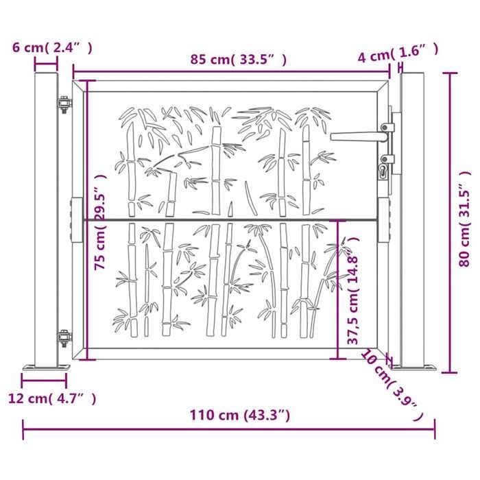 Puerta de jardín vidaXL, puerta de patio, barrera de seguridad, puerta exterior, acero antracita 105x80 cm 153178