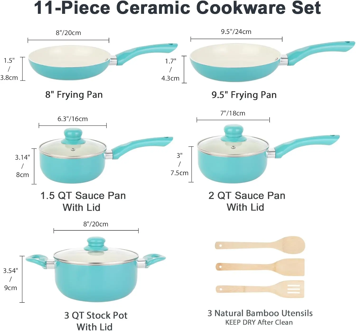 Ensemble de casseroles et poêles antiadhésives, 11 pièces, compatible induction, en céramique.