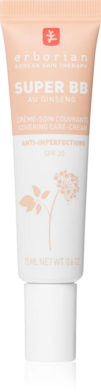 Erborian Super BB Covering Care-Cream BB cream para uma pele impecável, restaurando um tom de pele uniforme, embalagem pequena