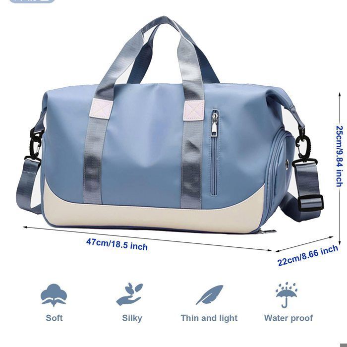 Women's/Men's Sports Bag, Travel Bag with Shoe Compartment and Wet Pocket, Waterproof Large Capacity 40L Gym Bag, Blue