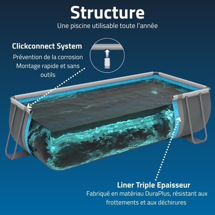 Piscina tubular retangular Bestway Steel Pro Max para instalação acima do solo, 488 x 244 x 122 cm, cinza (acessórios não incluídos)