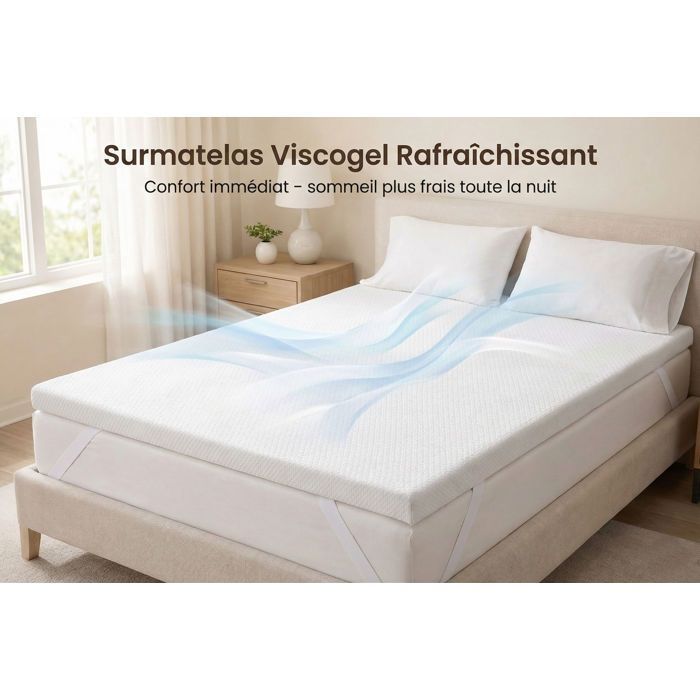 Viscogel cooling memory foam mattress topper, 160 x 200 cm, 8 cm thick, balanced comfort – Made in Spain