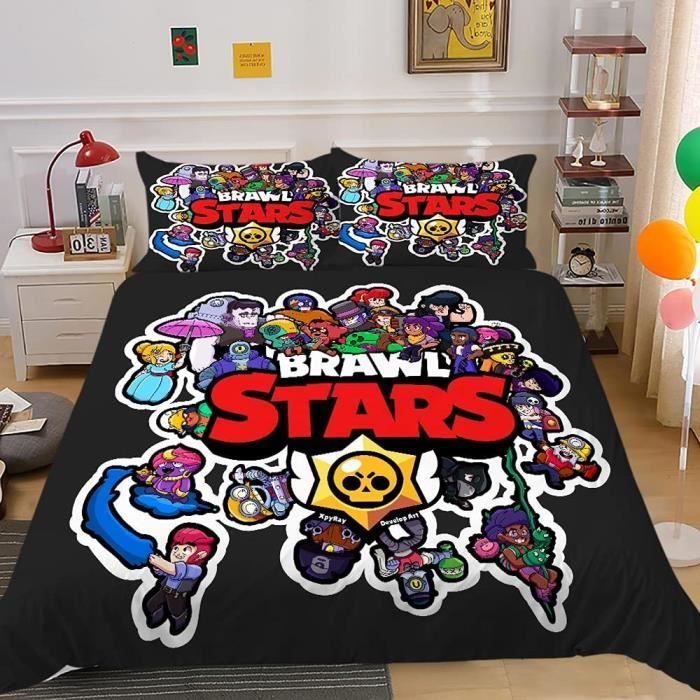 Juego de ropa de cama 3D de Brawl Stars con funda nórdica y funda de almohada para niños, adolescentes y adultos 140x200cm[7854]