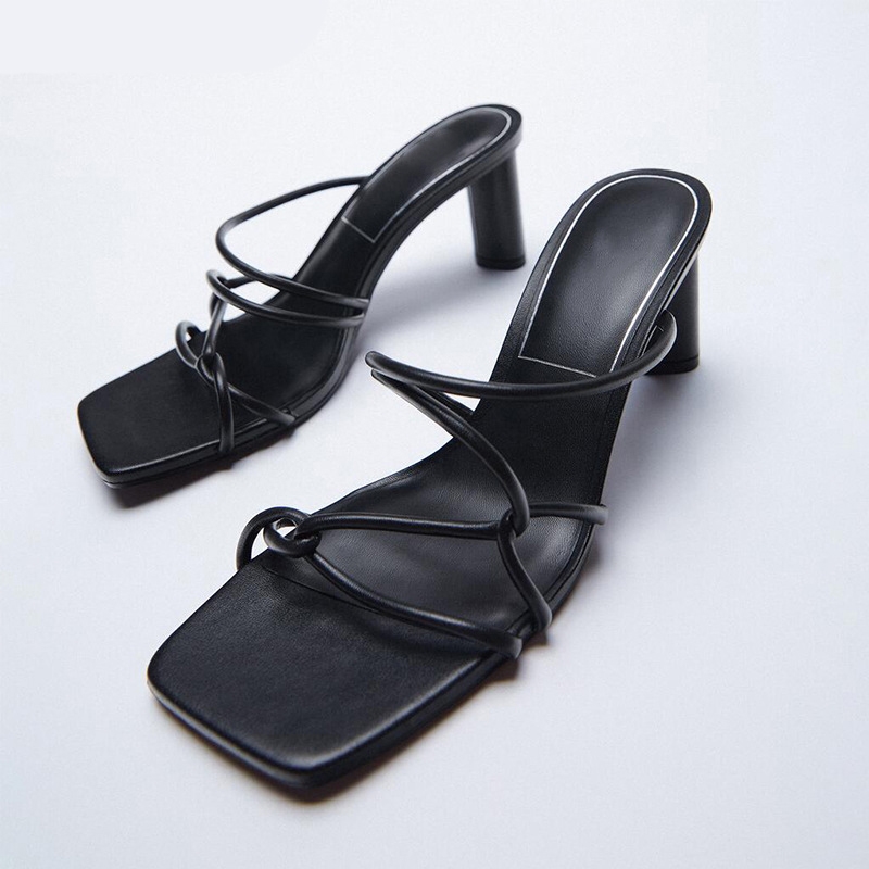 Sandali con tacco alto da donna, sandali in pelle da donna, scarpe con tacco grosso e cinturino posteriore da donna