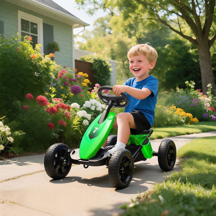 Kart à pédales pour enfants - AIYAPLAY - roues EVA silencieux, avancer et reculer - 85,5 x 49 x 57 cm - plastique et métal - vert