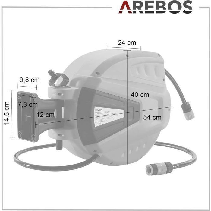 AREBOS Enrouleur de tuyau d'arrosage automatique de 30 m