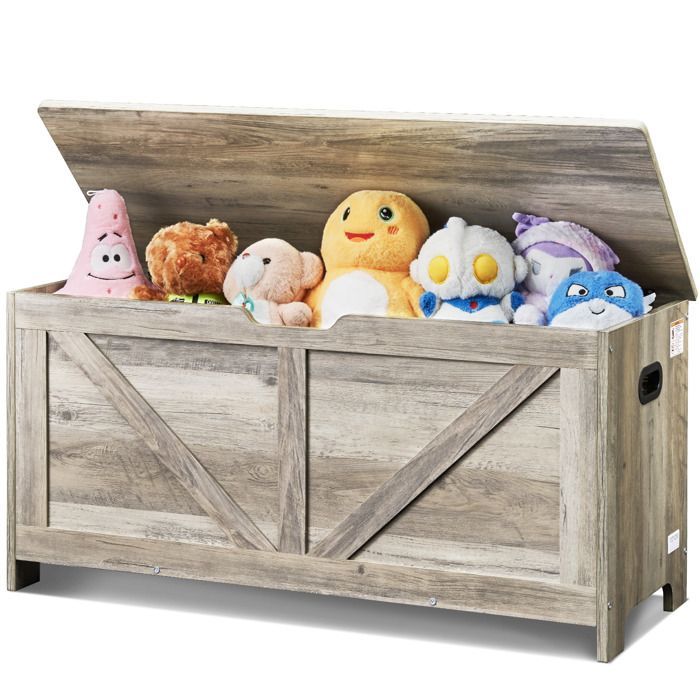 Baúl de juguetes de madera - VEVOR - 990 x 395 x 480 mm - Banco de almacenamiento infantil grande - para sala de juegos, dormitorio - Gris