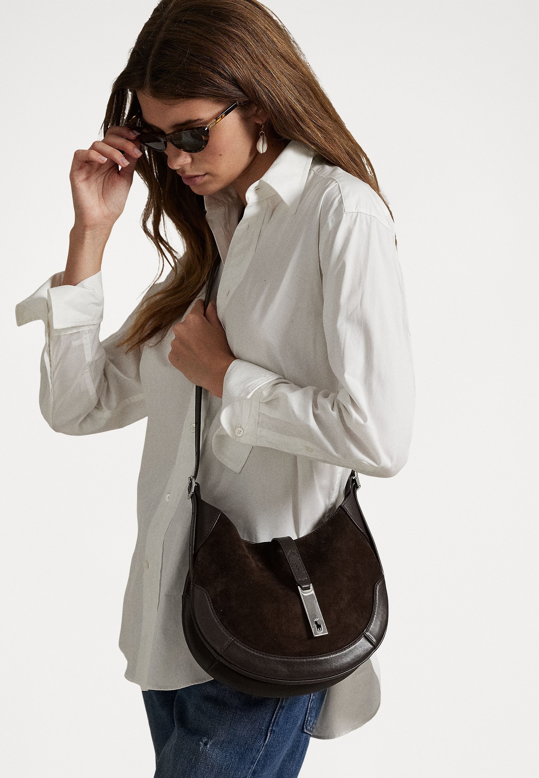 Polo Ralph Lauren POLO ID SUÈDE LEREN KLEINE SCHOUDERTAS - Handtas - chocolade