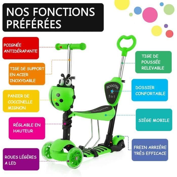 Kinderstep - Yoleo - 5-in-1 - 3 LED-wielen - Verstelbaar stuur - Groen