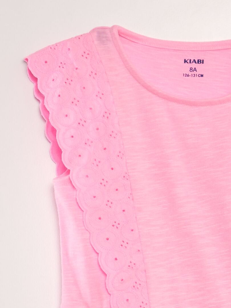 Jurk met Engelse borduursteken - ROZE