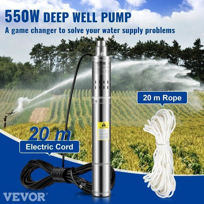 Pompe à Eau pour Puits Profond Inox - VEVOR - 550 W - 35 L-min - 108 m