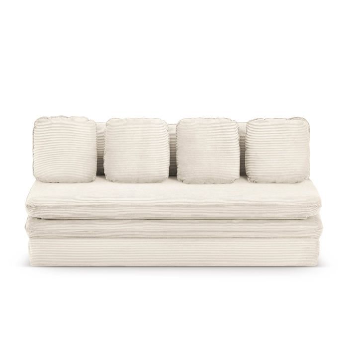 NOMA 3-Sitzer-Schlafsofa aus ecrufarbenem Cord – Beige