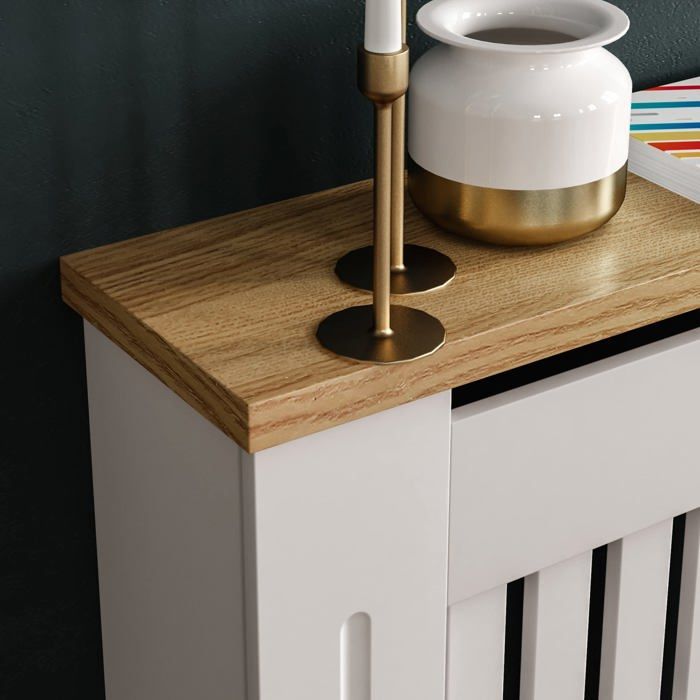 Cache-radiateur - Vida Designs - Arlington - MDF blanc - Étagère en bois - Taille moyenne