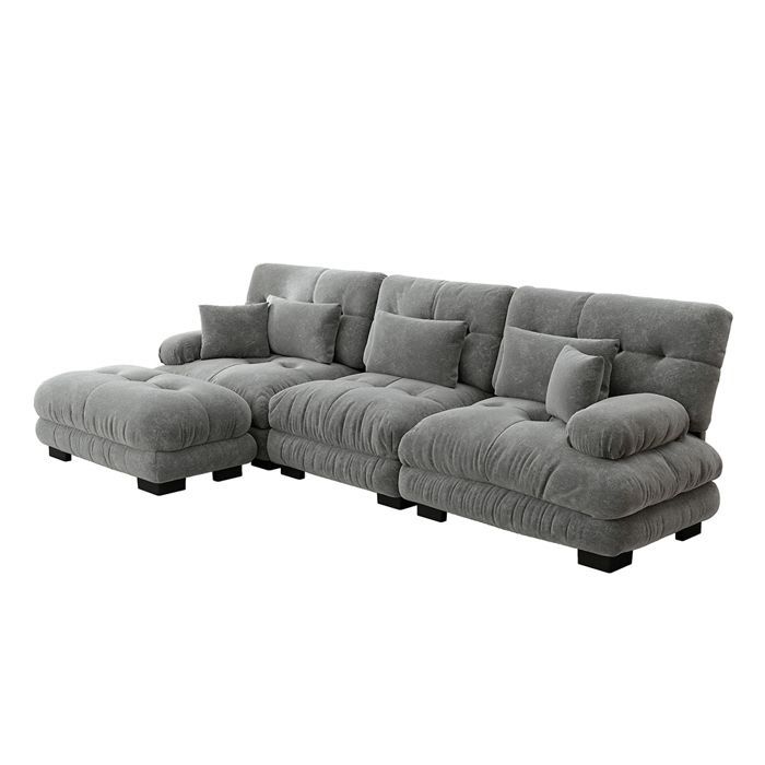 Corner sofa, modular sofa - Grey, oversized L-shaped convertible sofa with corduroy ottoman