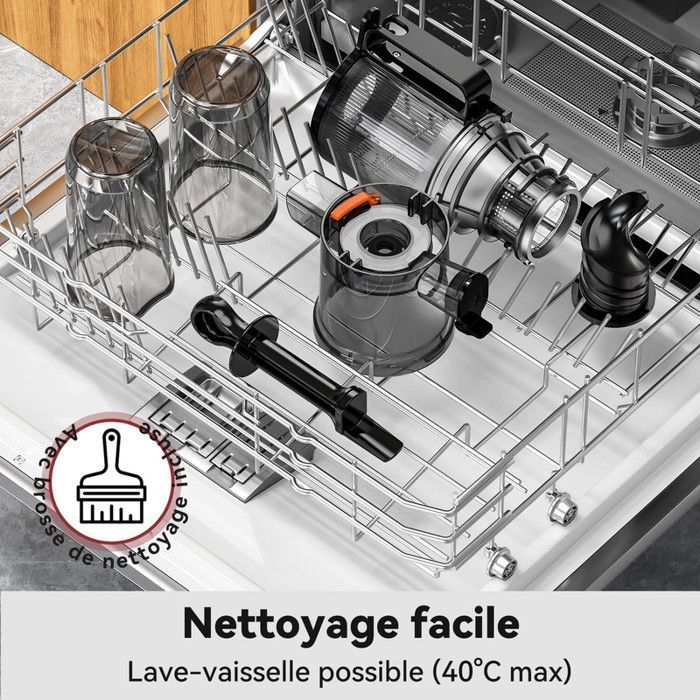 Sans Préparation Extracteur de Jus,Nettoyage installer Rapide,115mm Extracteur de Jus Lent,Rendement en jus de 99 %,1,2 L