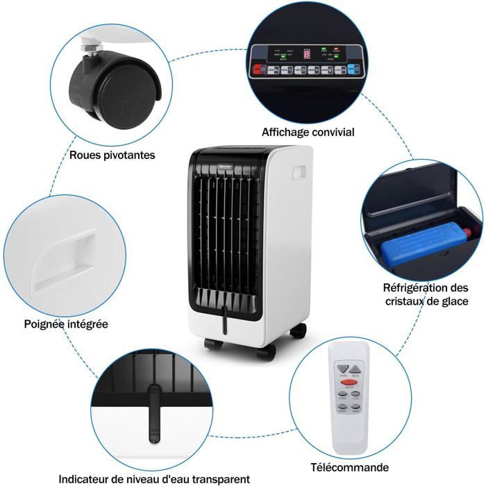 Enfriador de aire COSTWAY 6L 4 en 1 - Aire acondicionado portátil, ventilador de 75W - Control remoto - Temporizador de 8 horas - 3 velocidades - 32x25x57 cm - Pantalla LCD