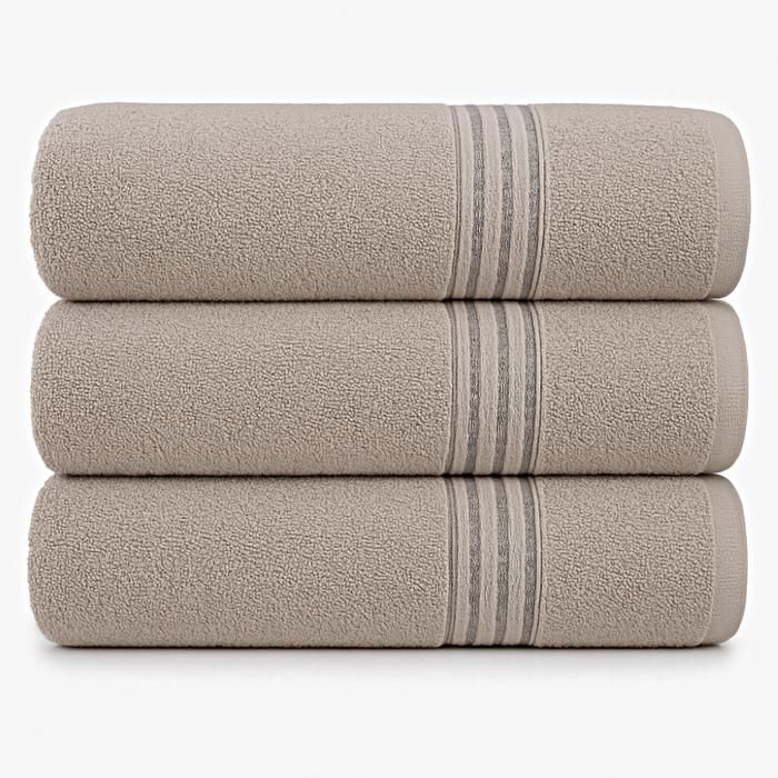 Bath Towel 70x140 - Set of 3 Beige Cotton Bath Towels