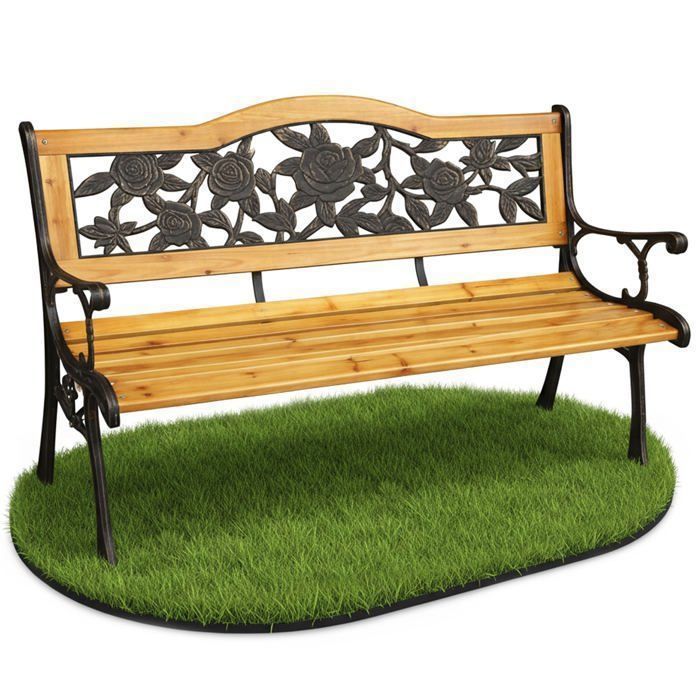 Banco de jardín ROSA negro con patas de madera lacada y acero, 127 cm de ancho.