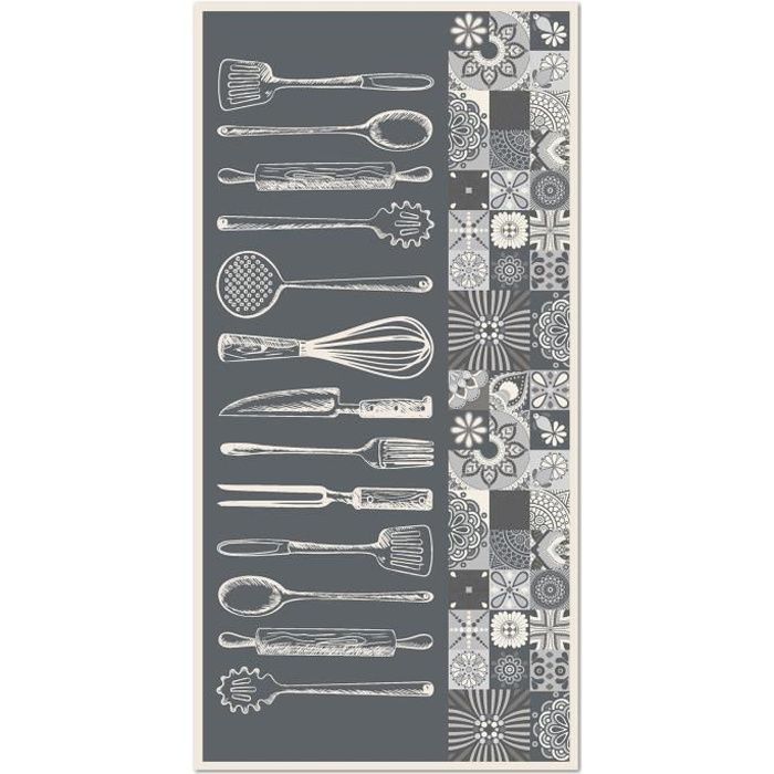 Tapis vinyle cuisine PANORAMA 60x110 cm - Gris, PVC anti-dérapant, anti-bactérien, imperméable, imprimé en Europe