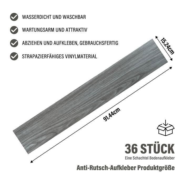 Revêtement de sol PVC - Dalles autocollantes - 5,02 m² - pour Salle à Manger - Imperméables - 36 pièces - Gris clair