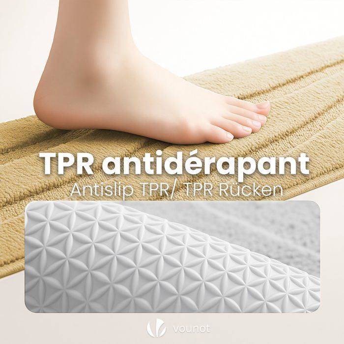 VOUNOT® Tapis de Bain Antidérapant microfibre motif ondulé 60x110cm beige