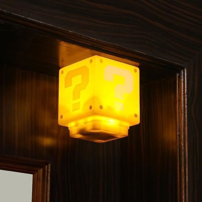 Mini lámpara con forma de bloque de interrogación de Mario, luces LED en forma de cubo con el mismo sonido de moneda dorada del juego, luz nocturna infantil.