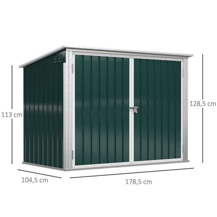 Tettoia doppia per bidoni della spazzatura - Outsunny - due sportelli con apertura dall'alto - acciaio zincato - 178x104x128 cm - verde