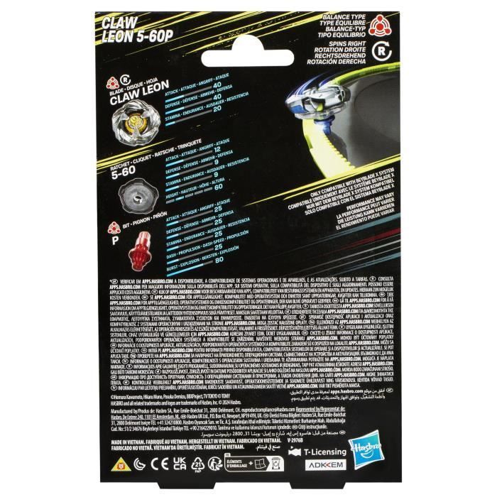 Beyblade X Starter Pack Claw Leon 5-60P Starter Pack, with competition top and launcher, Ages 8+