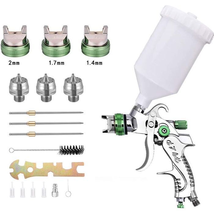 TTLIFE HVLP Professional Paint Spray Gun, 3 Nozzles 1.4 mm, 1.7 mm, 2.0 mm, 600 CC Cup