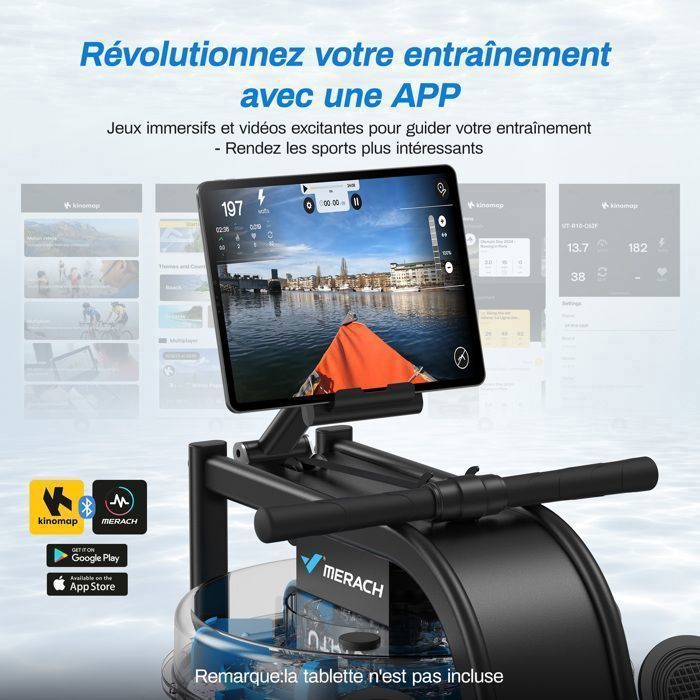 Water rower – MERACH – 15 L – 6 fill marks – Bluetooth – Zwift & Kinomap connectivity – Tablet holder – Black