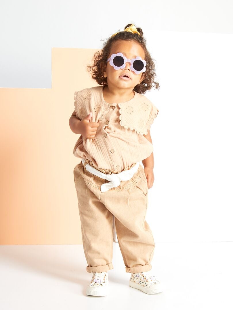 Blusa in garza di cotone - MARRONE