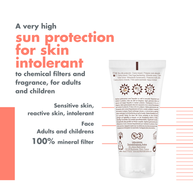 Avène Sun Care Mineral Cream Hajusteeton SPF50 Aurinkosuojavoide mineraalivoide reagoivalle iholle 50ml