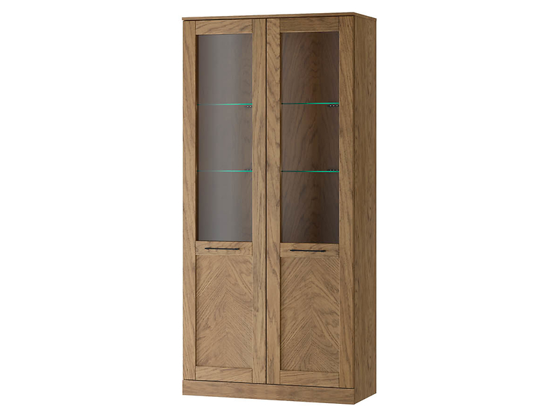 Witryna COZY-12 95 cm z 2 drzwiami i oświetleniem dąb rustical olejowany