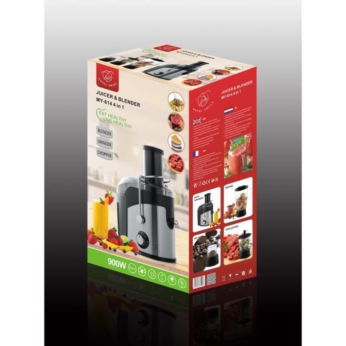 Centrifugeuse 4 en 1 - ROYAL SWISS - Extracteur de jus - Blender - Hachoir - Moulin à café