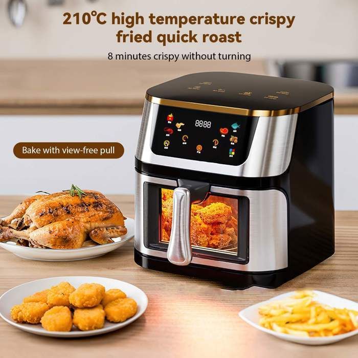 12-Liter-Heißluftfritteuse – 2800-Watt-Heißluftfritteuse – Touchscreen – Display – 6 Programme – Gleichmäßiges Garen – Schwarz