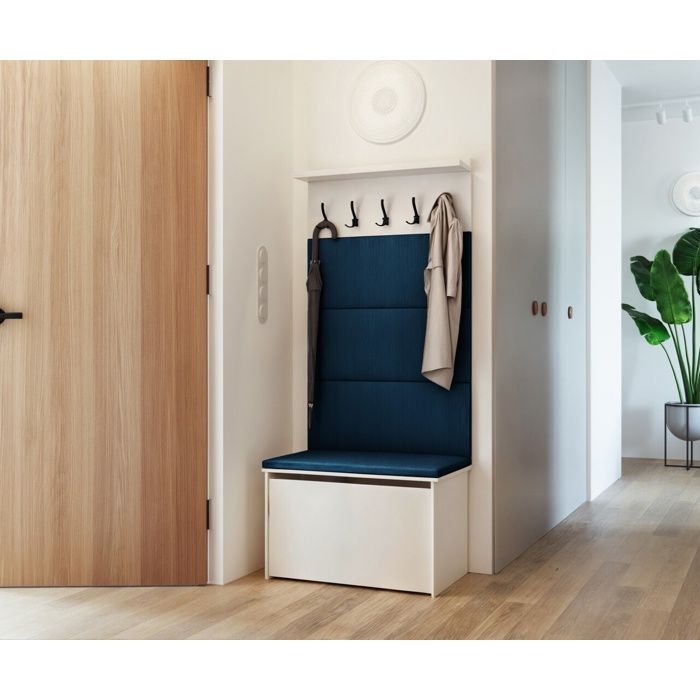 Conjunto de muebles para recibidor - ANDY - Perchero, banco para guardar zapatos - con cojín cómodo - AZUL