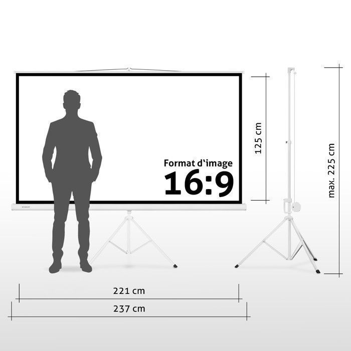 Tela de projeção profissional ESMART MISATI com tripé, 221 x 125 cm (100