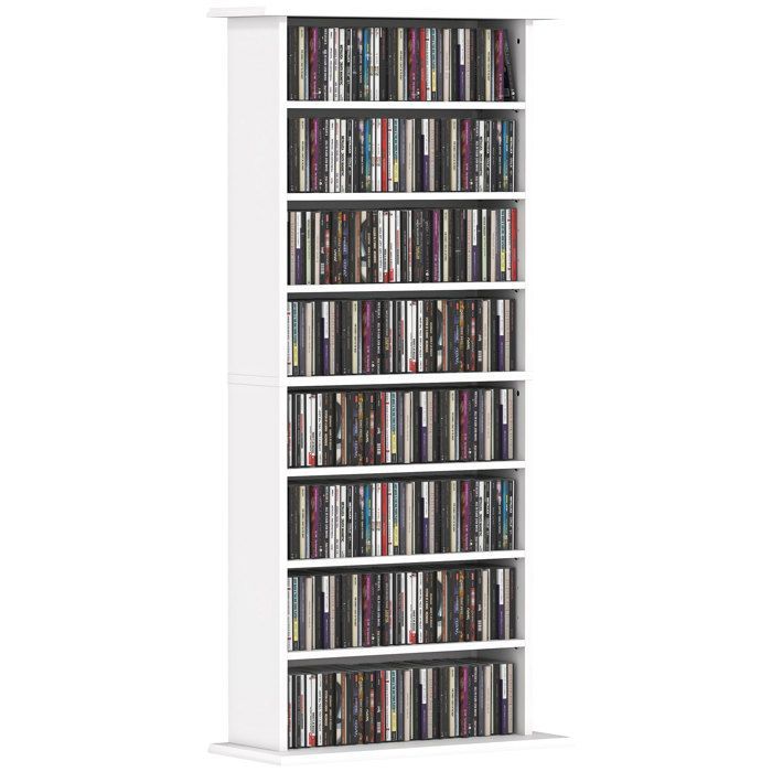 Rangements pour CD et DVD - HOMCOM - 8 compartiments et 6 étagères réglables - capacité max. 360 CD/185 DVD et Blu-ray - blanc