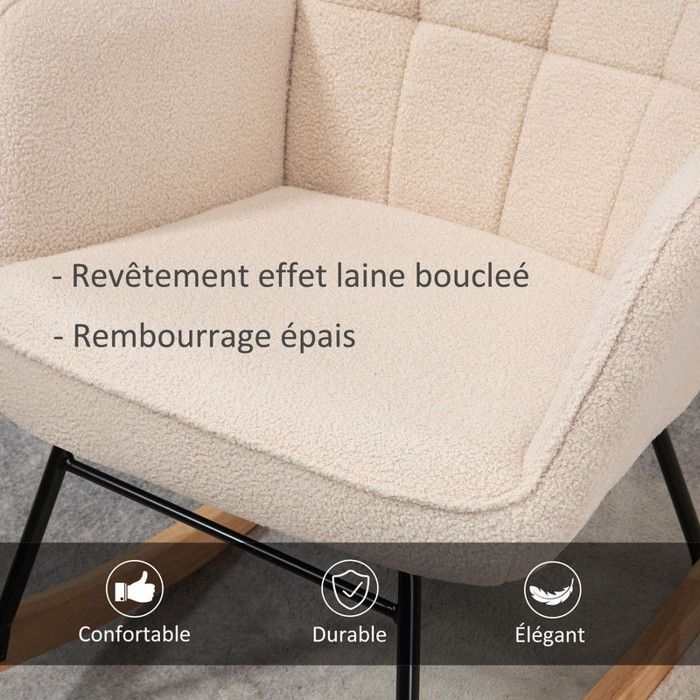 Fauteuil à bascule, rocking chair, fauteuil allaitement, chaise a bascule en polaire Teddy, chambre à coucher, salon - beige
