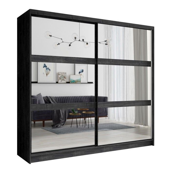 Chambre complète VELTIS – Lit 160x200 LED avec sommier + armoire + commode + chevets – Frêne noir