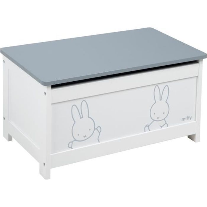 Coffre à Jouets miffy® pour Enfant - Meuble de Rangement en Bois 2 en 1 - Blanc / Motif Lapin Gris - ROBA