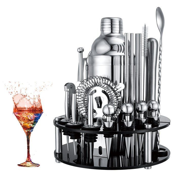 Set di 30 strumenti per la miscelazione di cocktail, capacità 750 ml, kit da barman in acciaio inossidabile con supporto